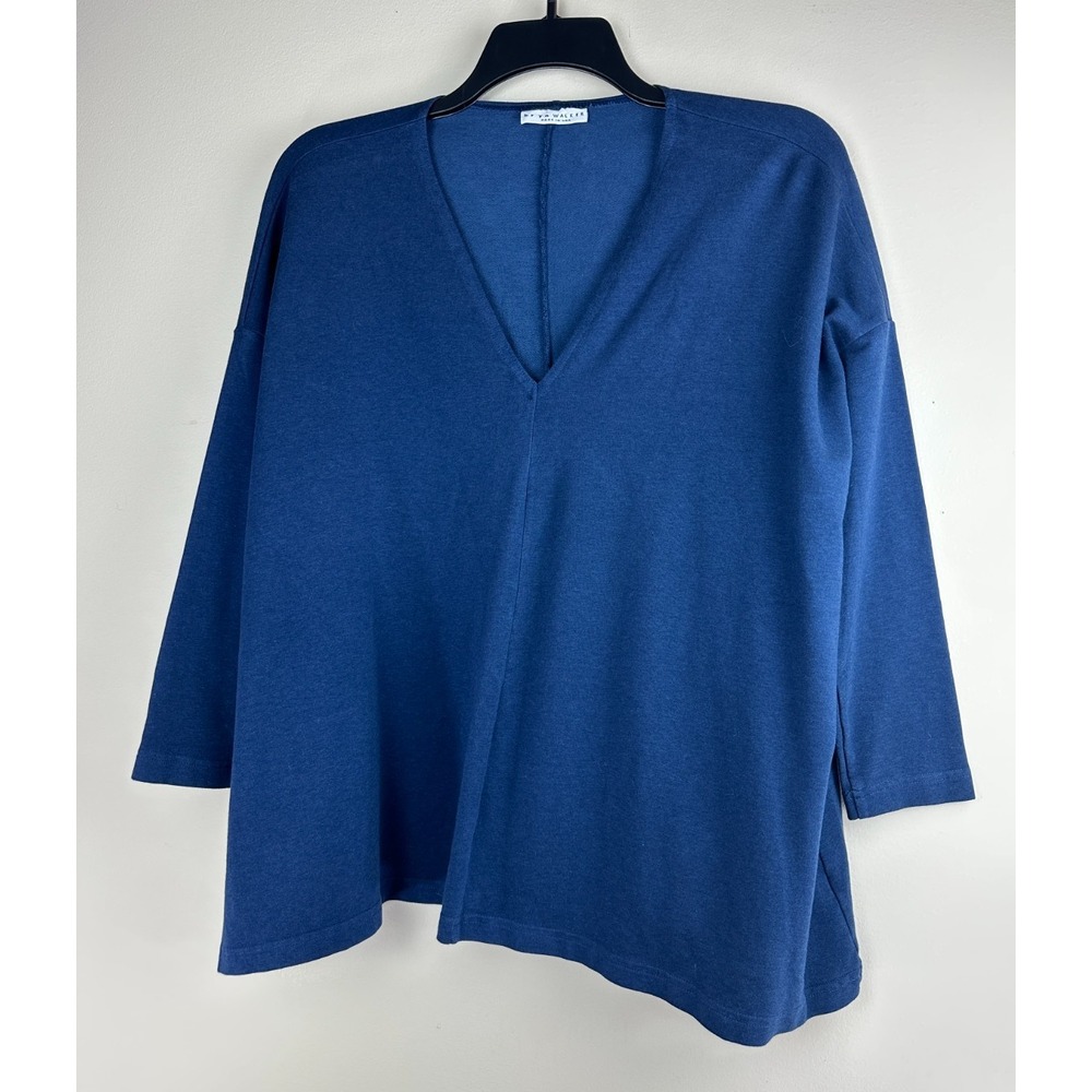 Bryn Walker Blue Bamboo Organic Cotton V-Neck Boxy Tunic Top Small Oversized - Picture 11 of 13
